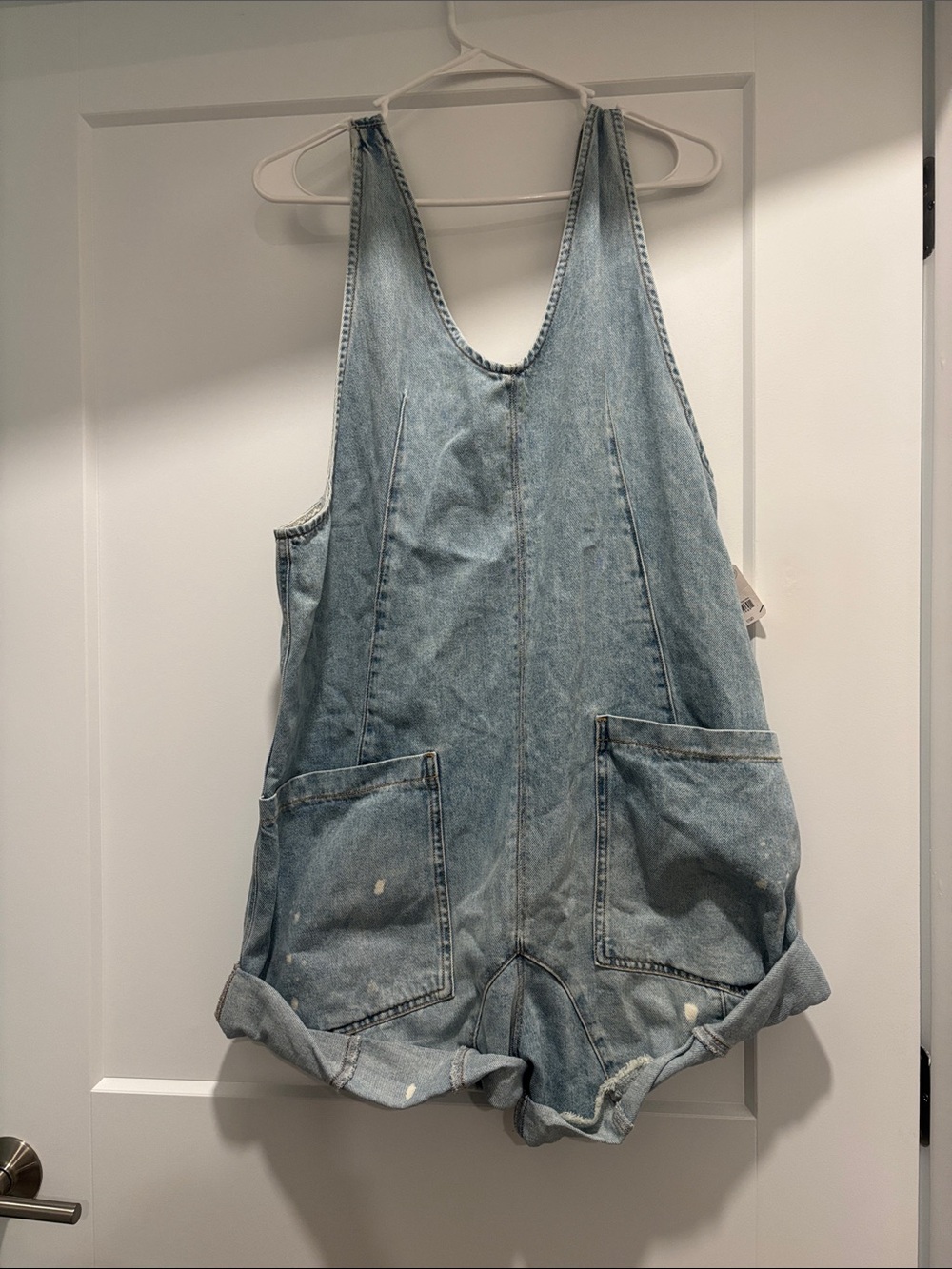 Free People Light Blue Denim Short Overalls Romper
